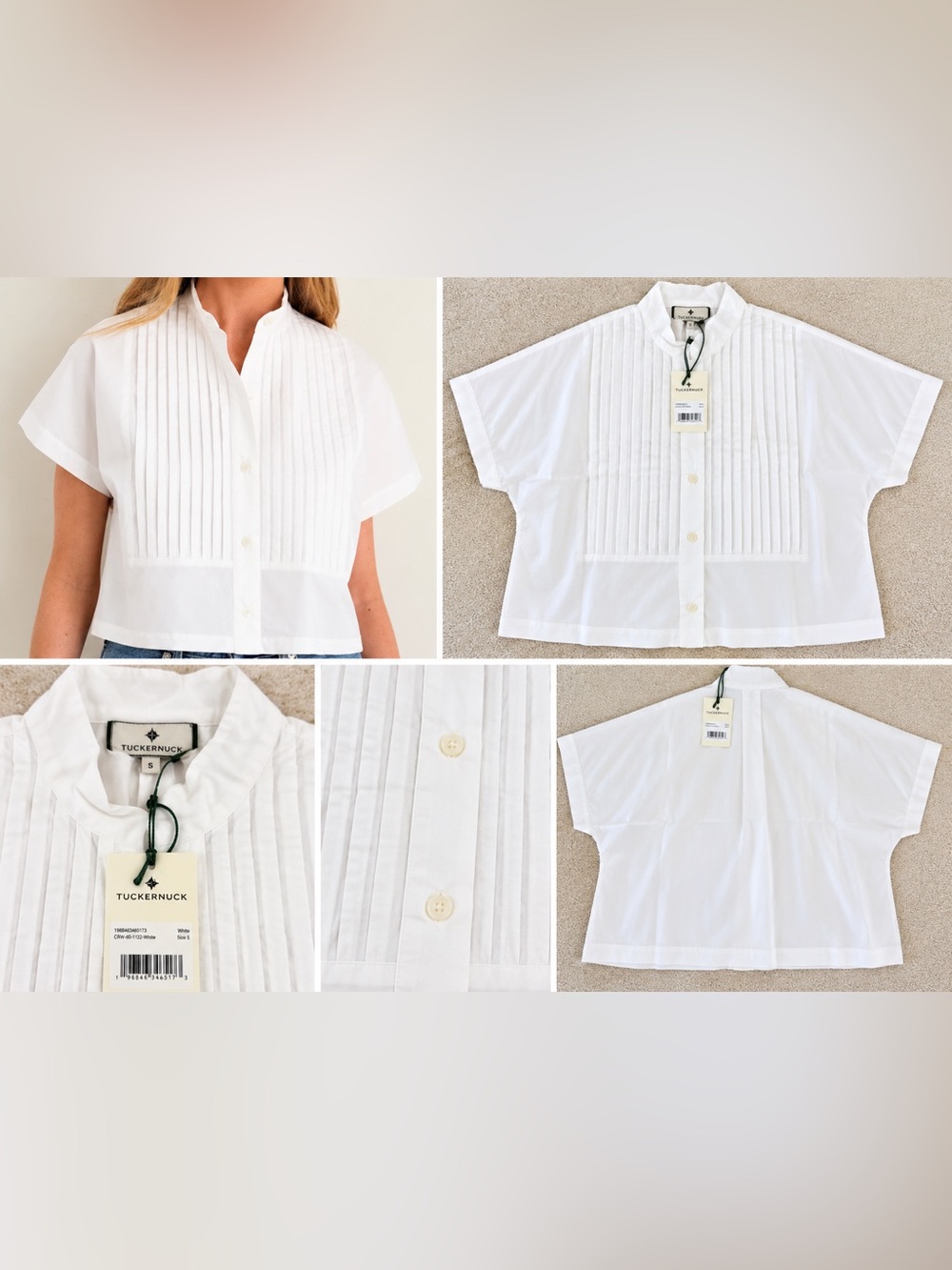 Tuckernuck White Pintuck Short Sleeve Blouse Top Size S NWT